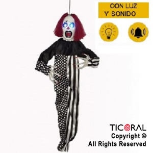 PAYASO ATERRORIZADO COLGANTE CON LUZ Y SONIDO 120 CM X 1